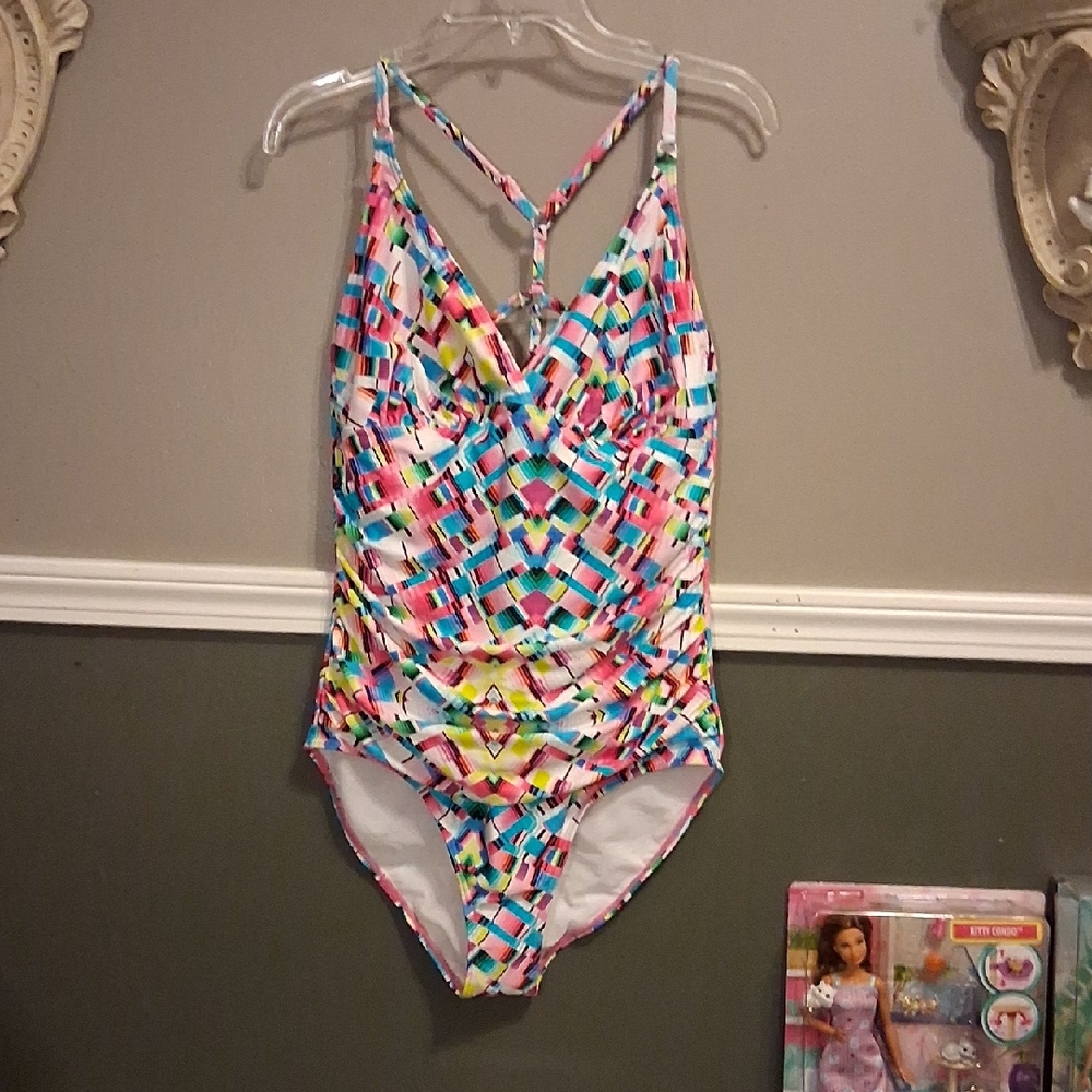 Colorful Color Block Geometric Swimwear